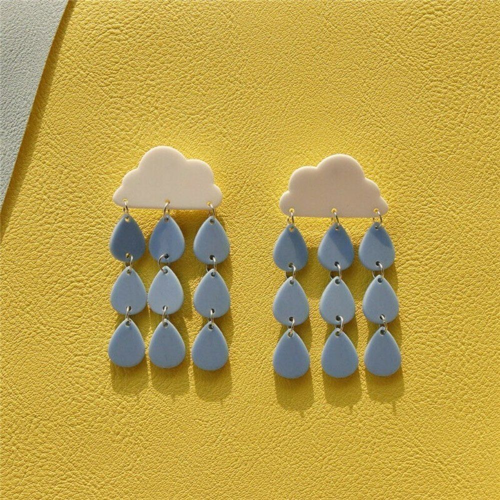 Aria Jewelers Blue White Fun Rain Cloud Vintage Art Deco Drop Statement Earrings